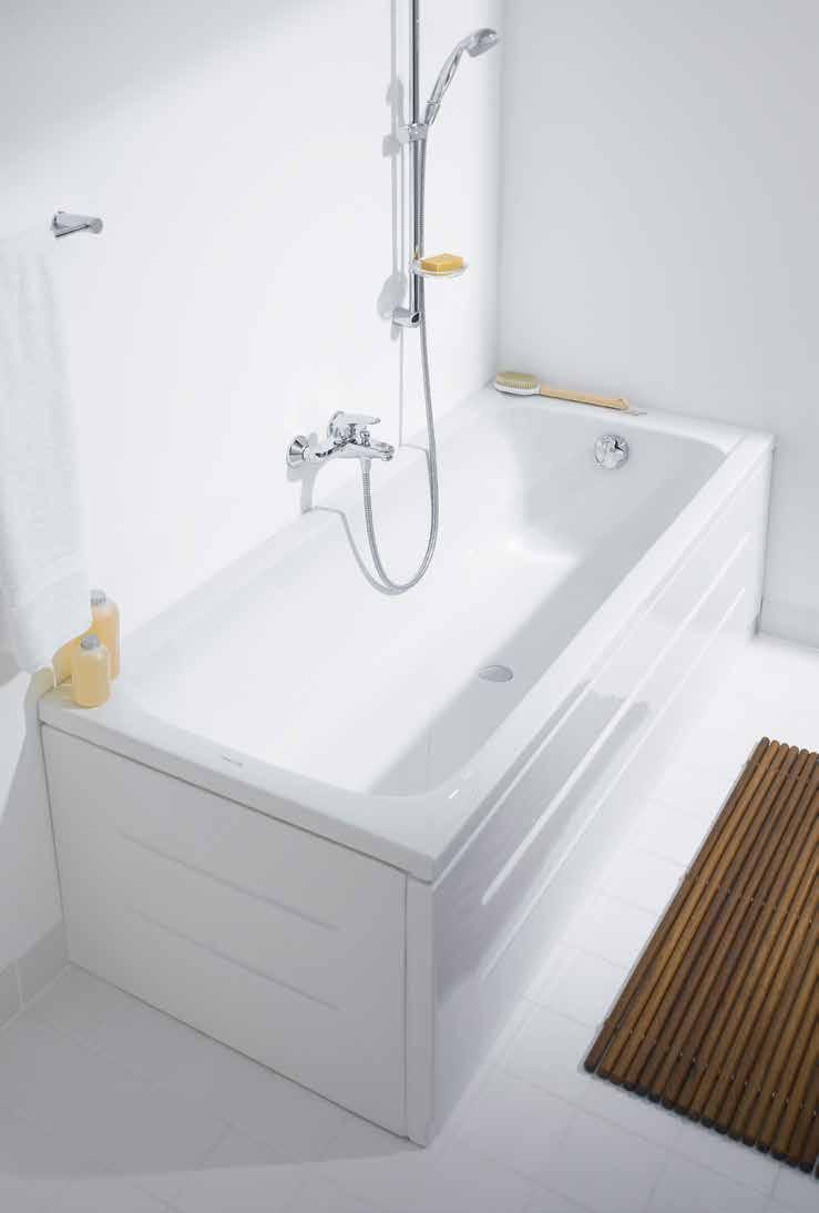 Duravit D-Code badekar Badekar produsert i sanitærakryl for innmuring. Klassisk design som passer de fleste baderom. 180 x 80 cm NRF nr. 6135625 Feste til D-Code badekar, NRF nr.