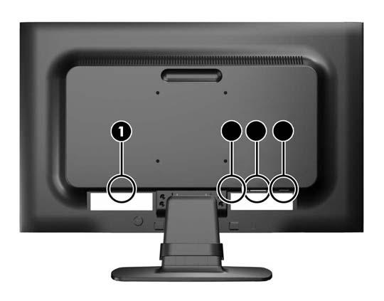 Komponentene på baksiden Figur 2-2 Komponentene på baksiden Komponent Funksjon 1 Strømkontakt Kobler strømkabelen til skjermen.