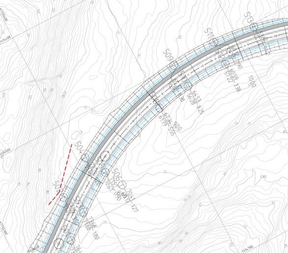 Områdene hvor det er utført geotekniske grunnundersøkelser er ved profil 0 400, og ved profil 600-1000. Førstnevnte strekning dekkes av borpunkt 601-614. Planlagt fyllingshøyde avtar fra ca.