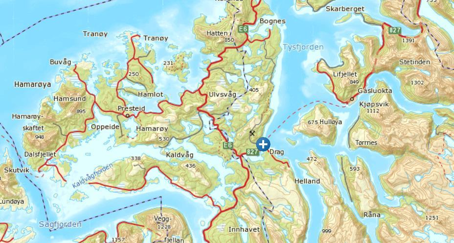 Figur 1: Oversiktskart. Planlagt området for ny utfylling er markert med en blå sirkel. (Kilde: Norgeskart) 3 (17) memo01.docx 2012-03-28 NOTAT 16.09.
