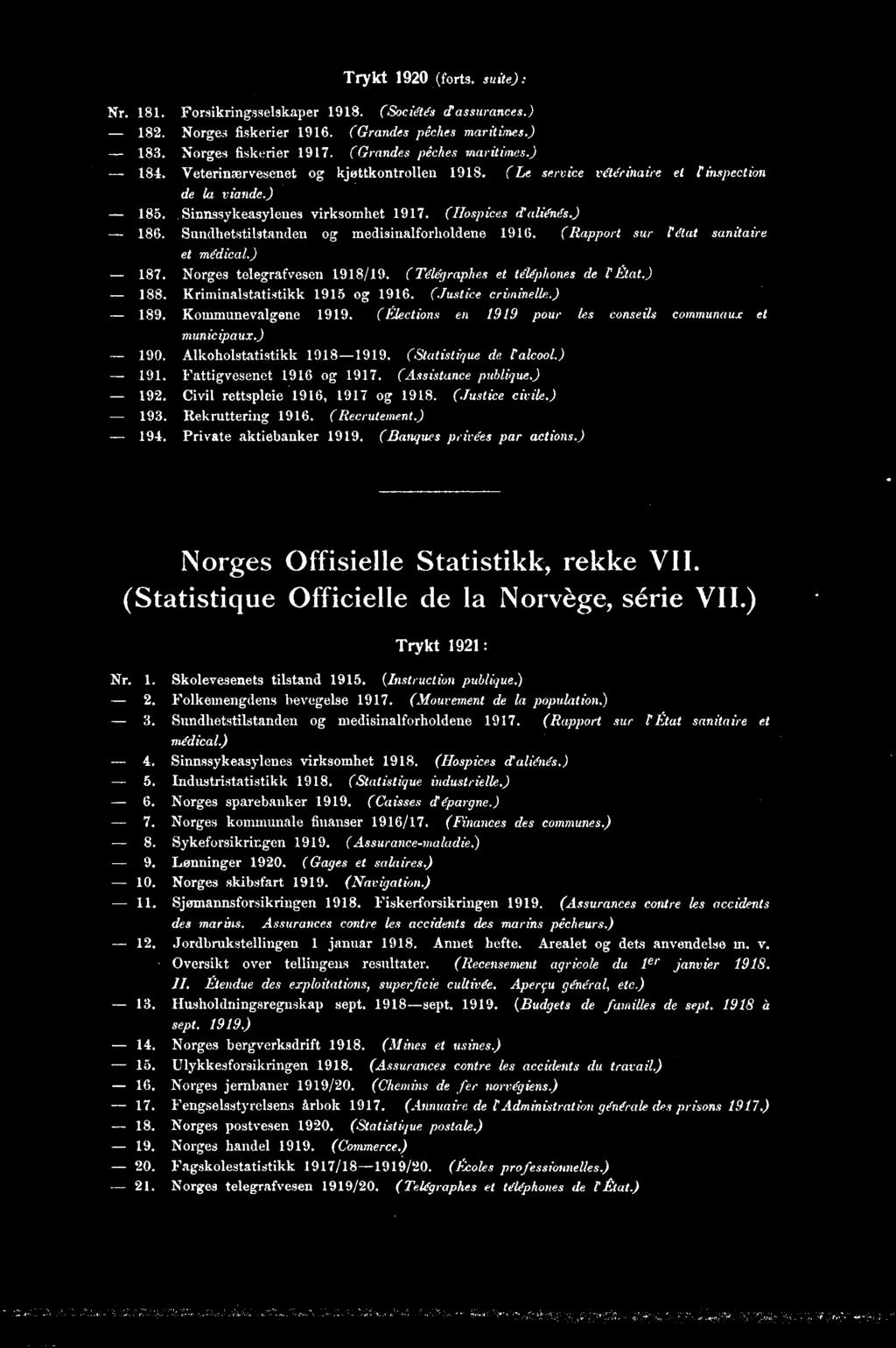 (Justice civile.) 9. Rekruttering 9. ( Recrutement.) 9. Private aktiebanker 99. (Banques privées par actions.) Norges Offisielle Statistikk, rekke VII.
