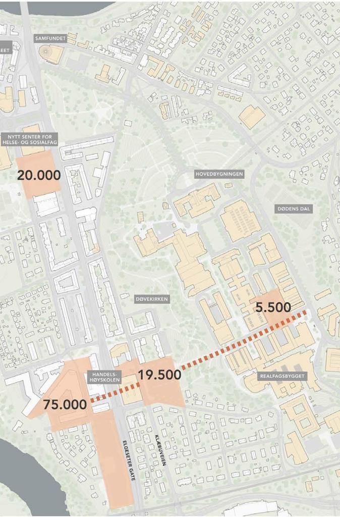 sør og på Gløshaugen - ingen bygg i fredet park og Elgeseter