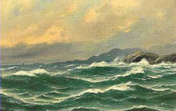 000) (Se også bilde nr 333) 1917 Opprørt sjø, Sognefjord 45 x 70 cm 210 Olje