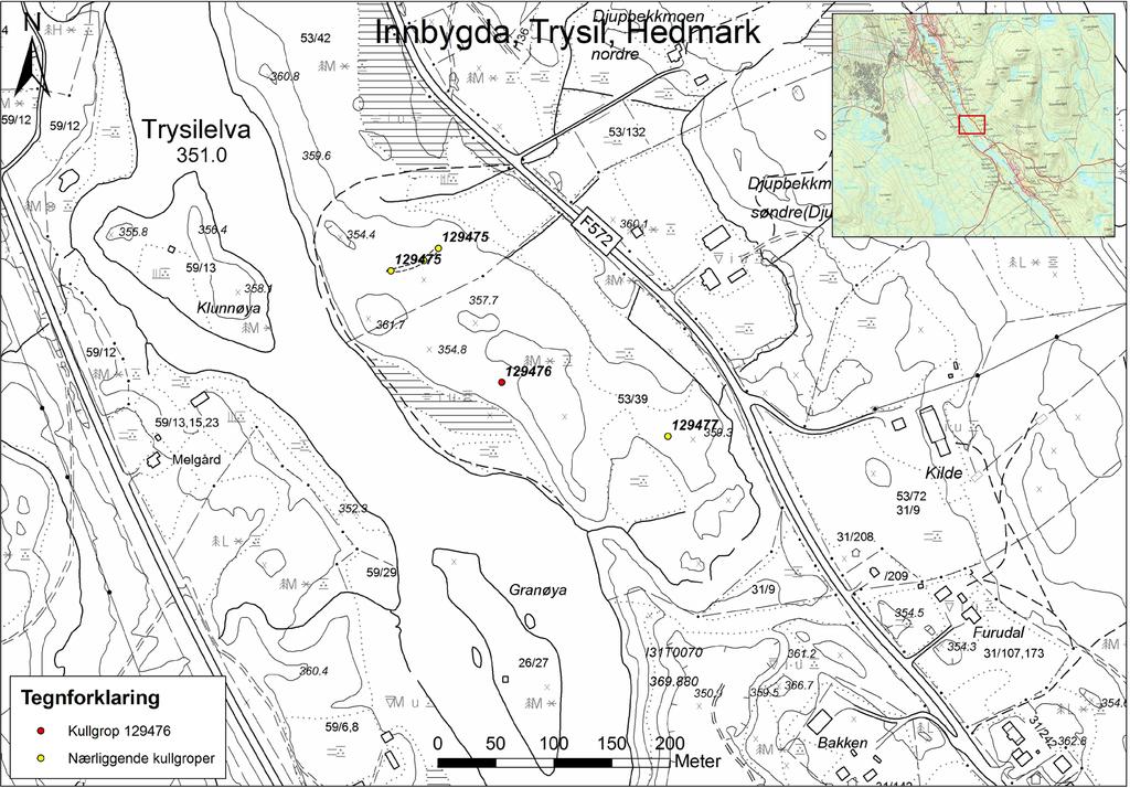 53/39, Trysil kommune Saksnr. 09/3636 2. Oversiktskart over lokaliteten med omkringliggende kulturminner.