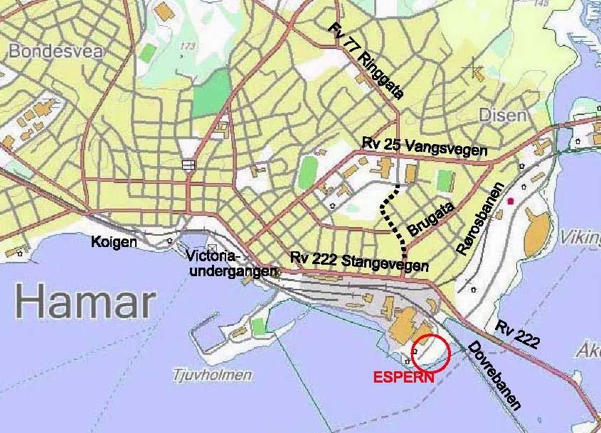 2 TRANSPORT 2.1 Transportsystem, infrastruktur 2.1.1 Eksisterende veg- og banenett Hovedvegnettet i Hamar består i hovedtrekk av riks og fylkesveger.