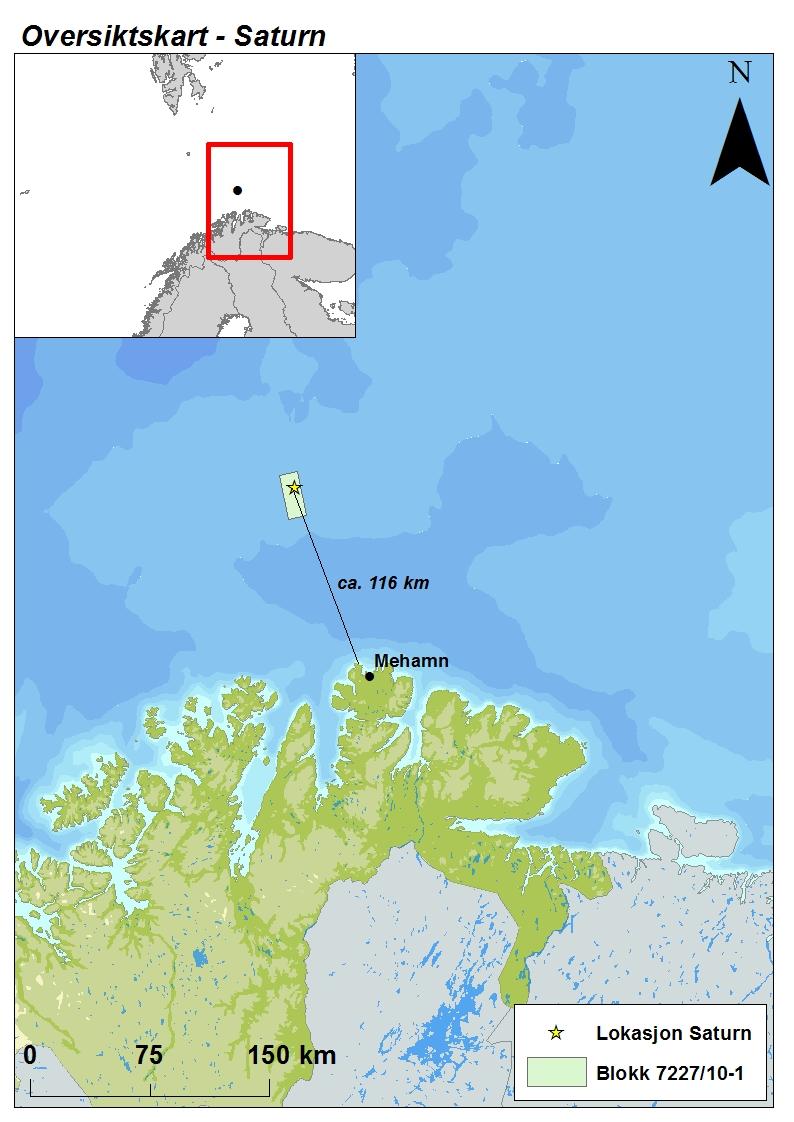 Figur 1-1 Lokasjon av letebrønnen Saturn i Barentshavet.