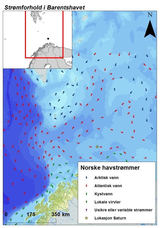 Figur D-1 Strømforhold i Barentshavet (Sætre, 1999). Sjøfugl Barentshavet er en viktig sjøfuglregion i global sammenheng.