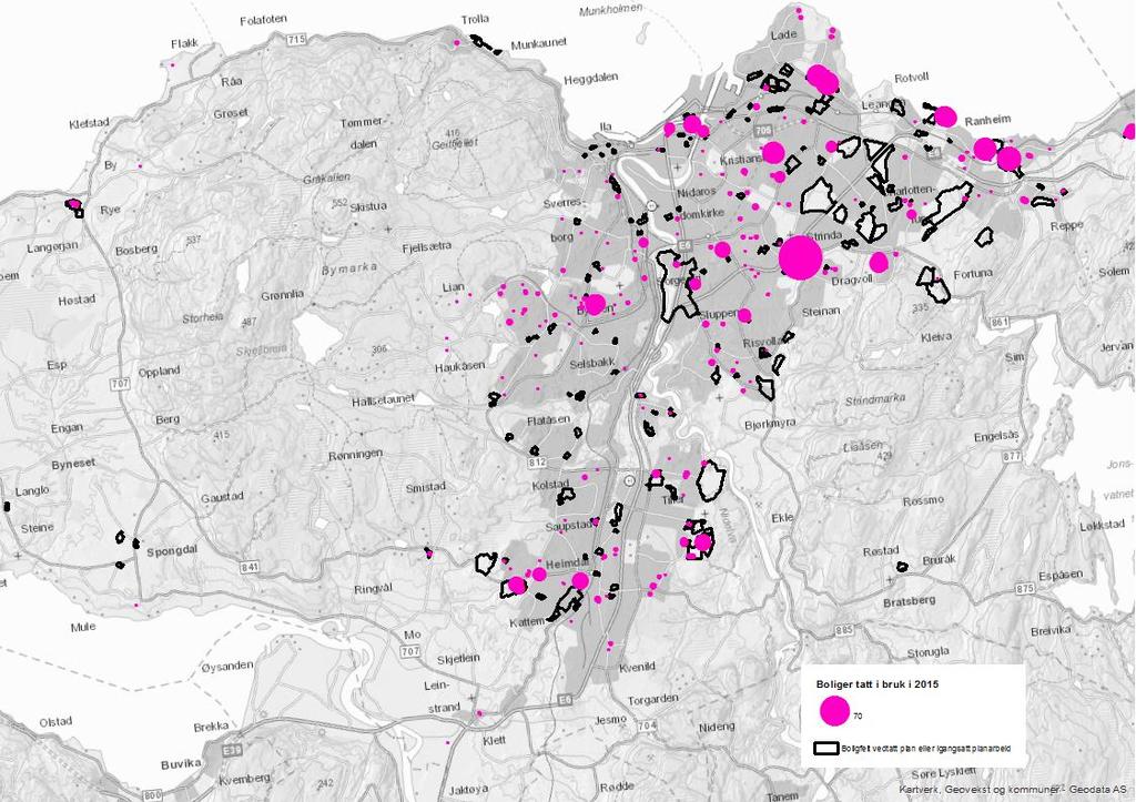 I 2015 ble det ferdigstilt bolig tilsvarende behovet, tilsvarende ca 1400 enheter, i Trondheim.