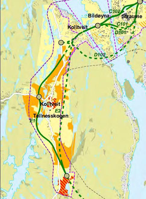 Dette området og særleg skogsområda i nord, vil bli råka. Skogen i traseen må fellast før den er hogstmoden. Vidare kjem tiltaket langs eit jordbruksområde med noko slåttemark og beitemark.