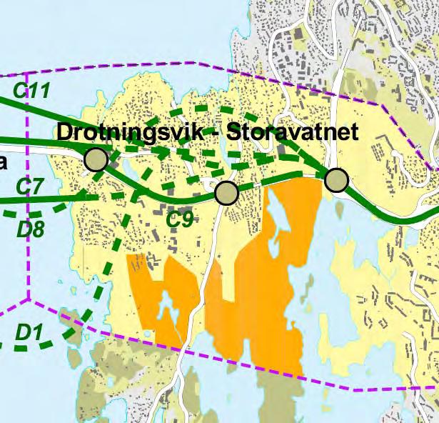 Alternativ C7, C8 og C11 har ulike løysingar med bru og tunnel på begge sider av brua. Dei vil såleis få lite omfang for landområda. Intet omfang.