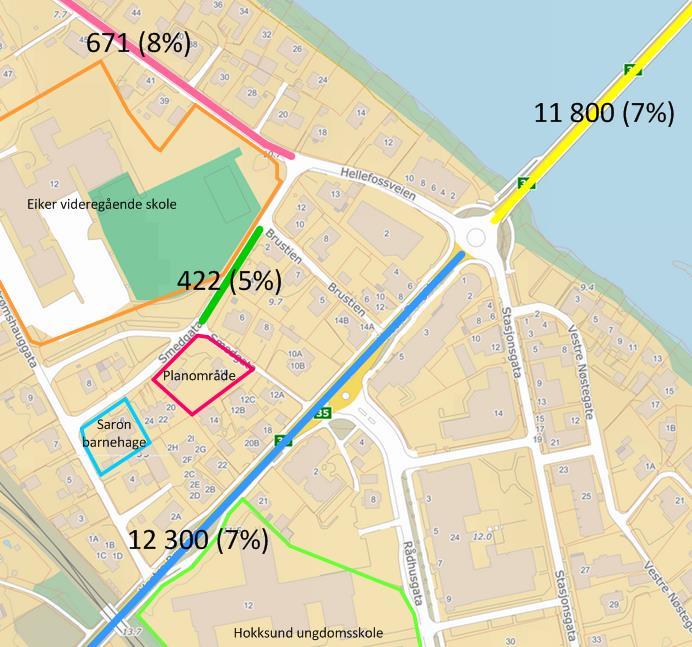 8 2.3 Trafikkmengder Det er laget en oversikt over trafikkmengder i form av årsdøgntrafikk (ÅDT) i Figur 4 under. Trafikktallene er hentet fra Statens vegvesen sin database og gjelder for år 2016.