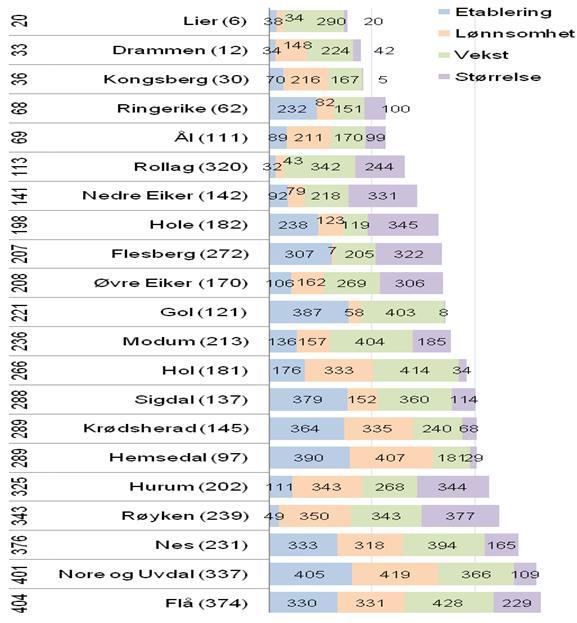 Figur 9: Nyetableringer, lønnsomhet, vekst og størrelse i 2009 Kilde: Telemarksforskning og Nore og Uvdal kommune 4.1.
