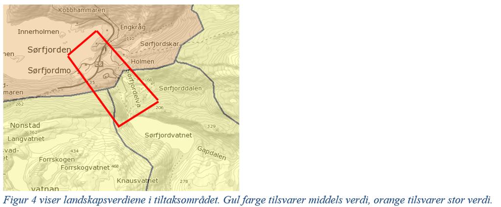 Kraftverkets konflikt med miljø og andre arealbruksverdier Tabell 2. Oversikt over tematiske retningslinjer i småkraftplanen som vil berøres ved en utbygging av Sørfjordvatnet minikraftverk.