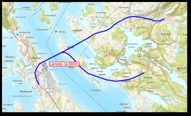 Alternativ 2, Mjølkevika Bruspenn: 680 m Alt. 2-1 Alt. 2-1, nord Kostnad bru/viadukt: Kostnad veg: Sum 1.523 mill.kr.