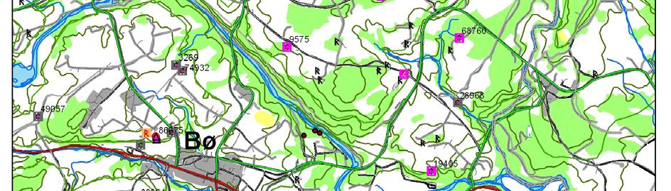 Område for råstoffutvinning er delt i to a) eksisterende grustak med driftsareal for planperioden, b) Areal for framtidig grusdrift med tilhørende retningslinjer.