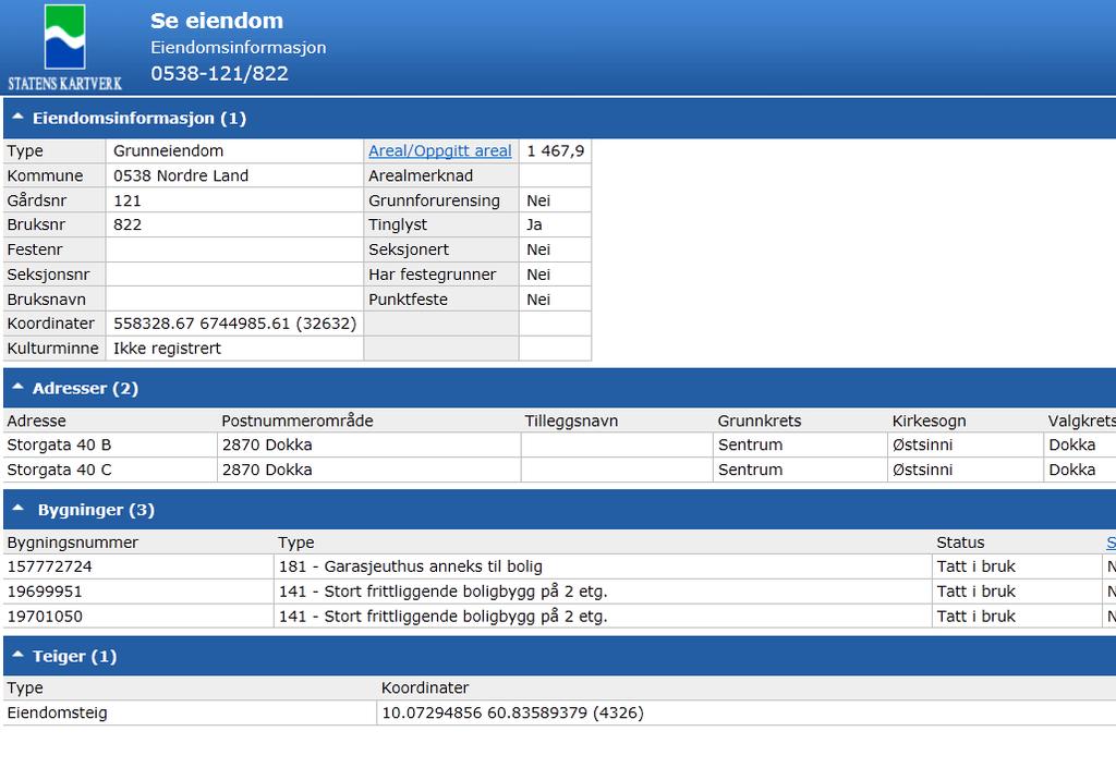 opplysninger. Klikk på Vis mer informasjon om eiendommen.