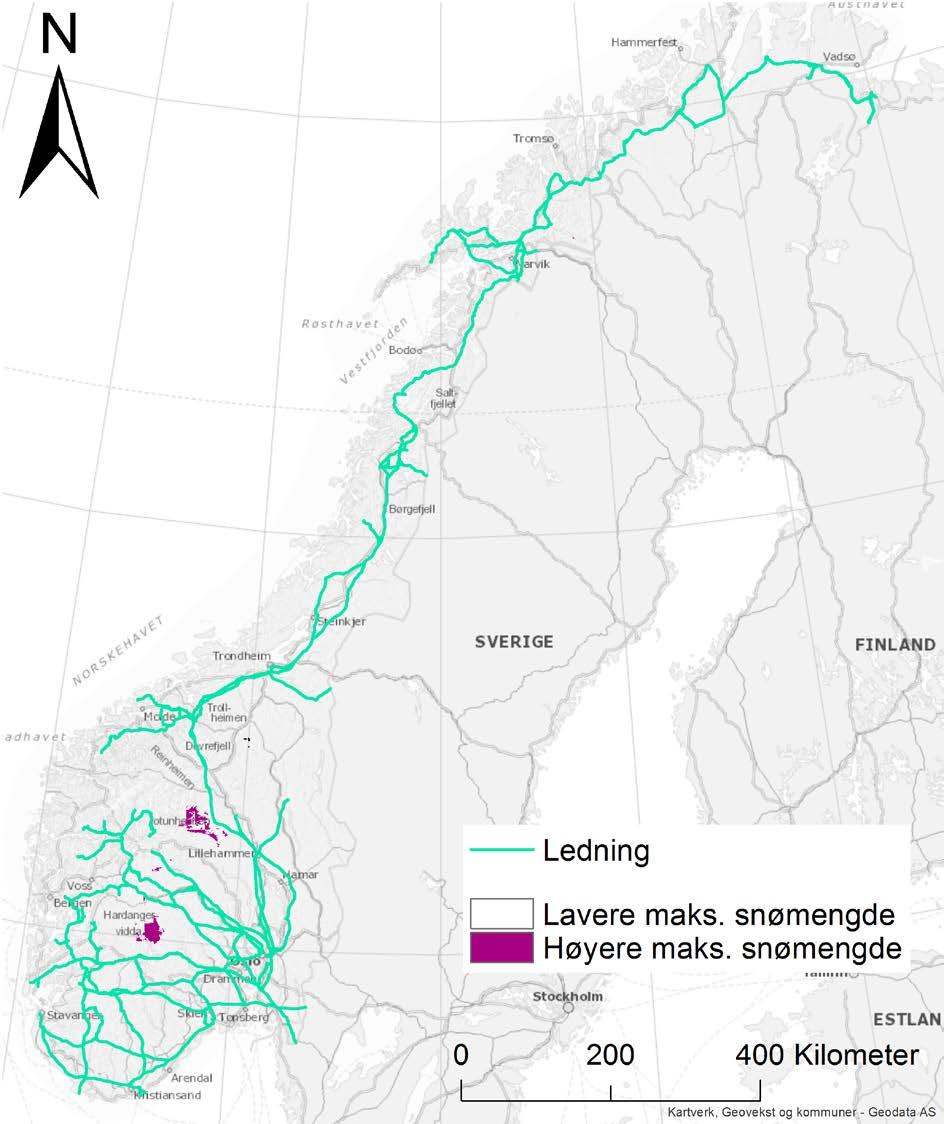 Figur 20: Kart med områder der maksimal snømengde