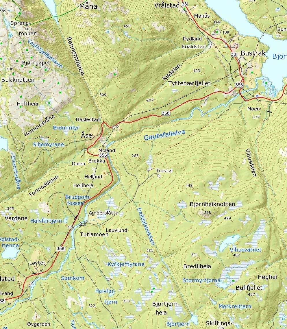 Vei fra Bostrak ca. 5.9 km Avkjørsel 0 200 400 600m Målestokk 1 : 30000 ved A4 utskrift Utskriftsdato: 23.05.