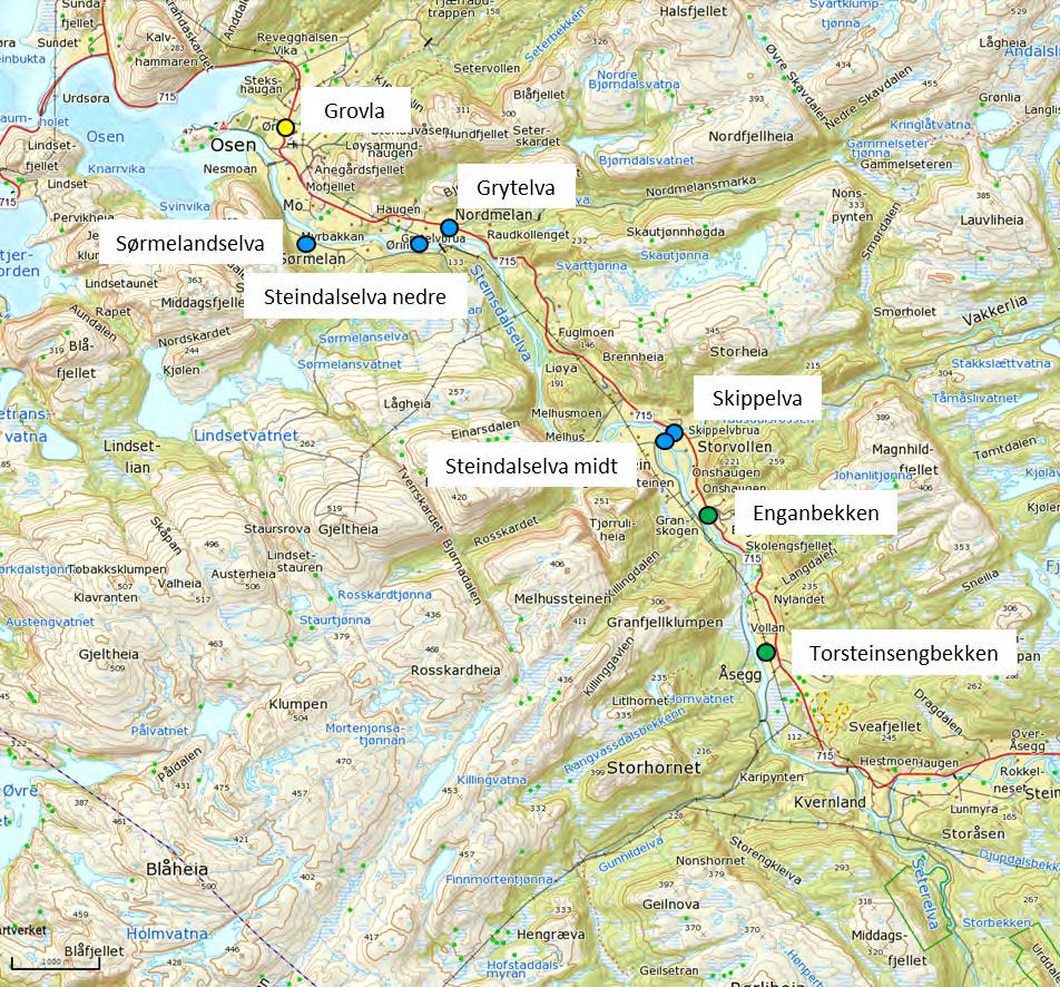 2.1 Prøvetakingslokaliteter 2 Materialer og metode Lokalitetene i vannområde Nordre Fosen, fordelt på kommunene Osen, Roan, Åfjord, Bjugn og Ørland, ble undersøkt 5.-9.