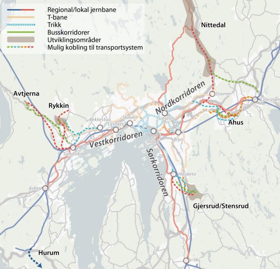24 av 32 KVU for Oslo-Navet anbefaler bl.a. videreføring av flere sentrale prinsipper for togtrafikk i Osloområdet.