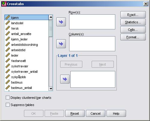 krysstabellanalyse i SPSS velges