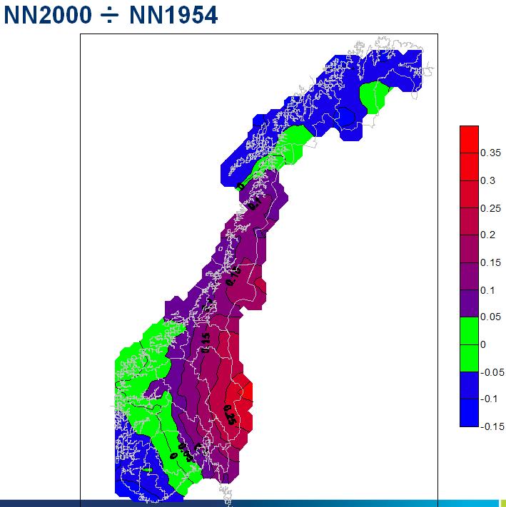 4.2.1.2 Vertikalt grunnlag - NN1954/ NN2000 Geovekst-forum har vedtatt innføring av nytt høydegrunnlag NN2000 for hele Norge i løpet av perioden 2012-2015.