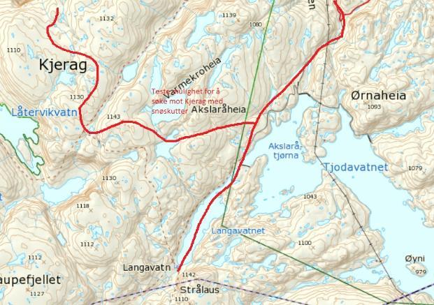 Omsøkt kjørerute for Område 2 Langavatn- Sandvatn - Blåfjellenden, samt kjøreruter mot Flørli Søker opplysar at formålet med kjentmannsturane er å bli kjent med aktuelle framkommelege