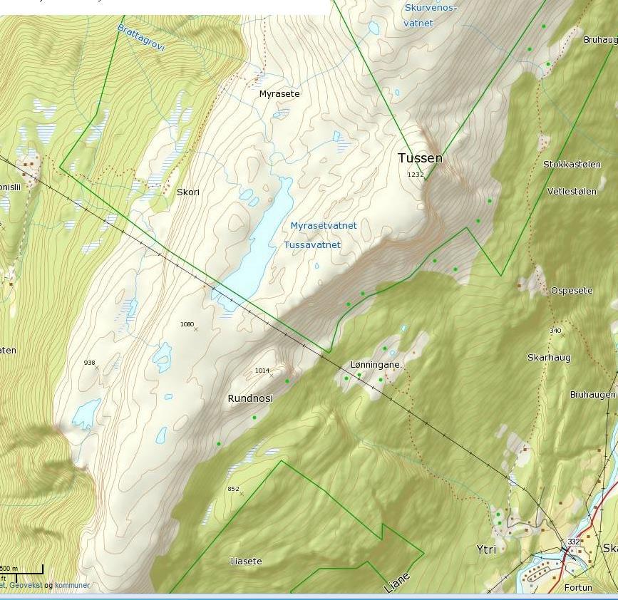 Fakta om tiltaket Breh Mørkrids Kart over området med planlagt lokalisering av repeateren (raud prikk). I søraust går riksveg 55 i Fortun (Nasjonal turistveg) som antenna vert eksponert mot.