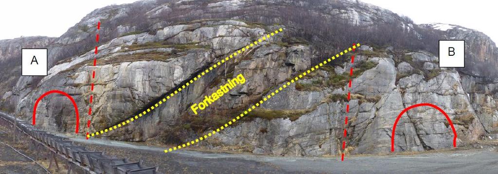 Side: 23 av 36 7.6 Vurdering av påhuggsplassering på KILA Under ingeniørgeologisk befaring ble ulike påhuggsplasseringer vurdert.