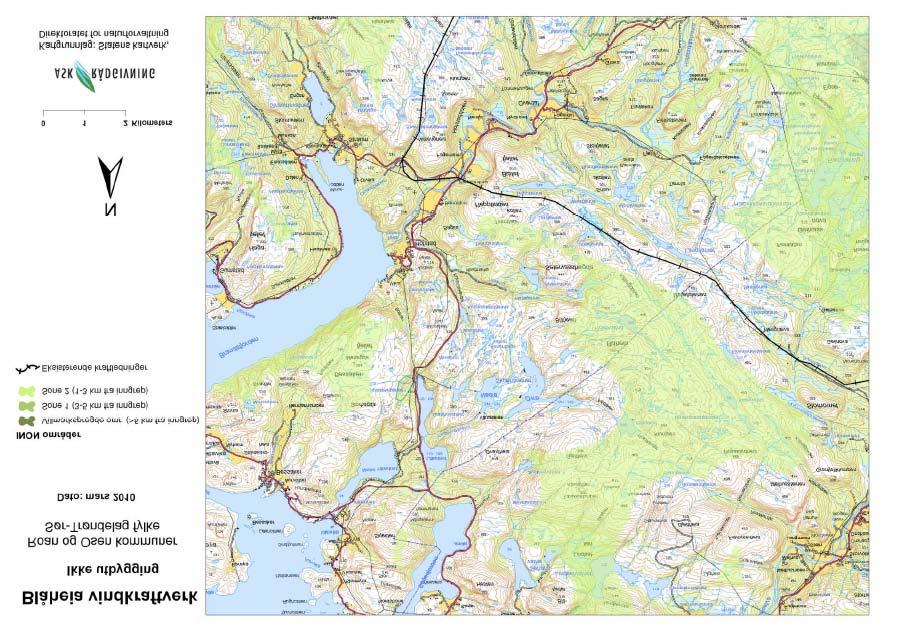 Figur 55 INON-områder før utbygging 6.10.8.2. Konsekvenser Byggingen av vindkraftverket vil gi et tap av INON-områder på ca. 28,0 km 2 i sone 2 og et tap på ca. 0,1 km 2 i sone 1.