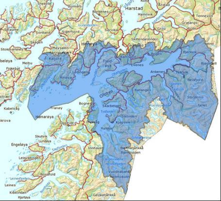 Tysfjord Ballangen Evenes Narvik Lødingen Tjeldsund Kvæfjord (Troms) Skånland (Troms) Lavangen (Troms) Gratangen (Troms) Redusert eller endret vannføring og vannstand