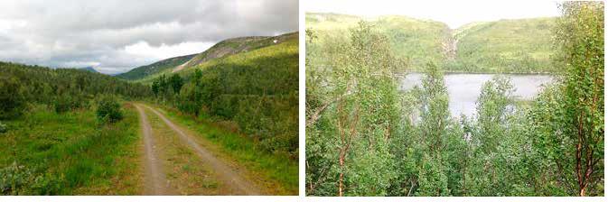 Figur 6. Til venstre: Haustreisdalen. Til høyre: Øvre Haustreisdalen. Friluftsliv Like ved tiltaket ligger Haustreidalen friluftsområdet som beskrives som et stort turområde uten tilrettelegging.