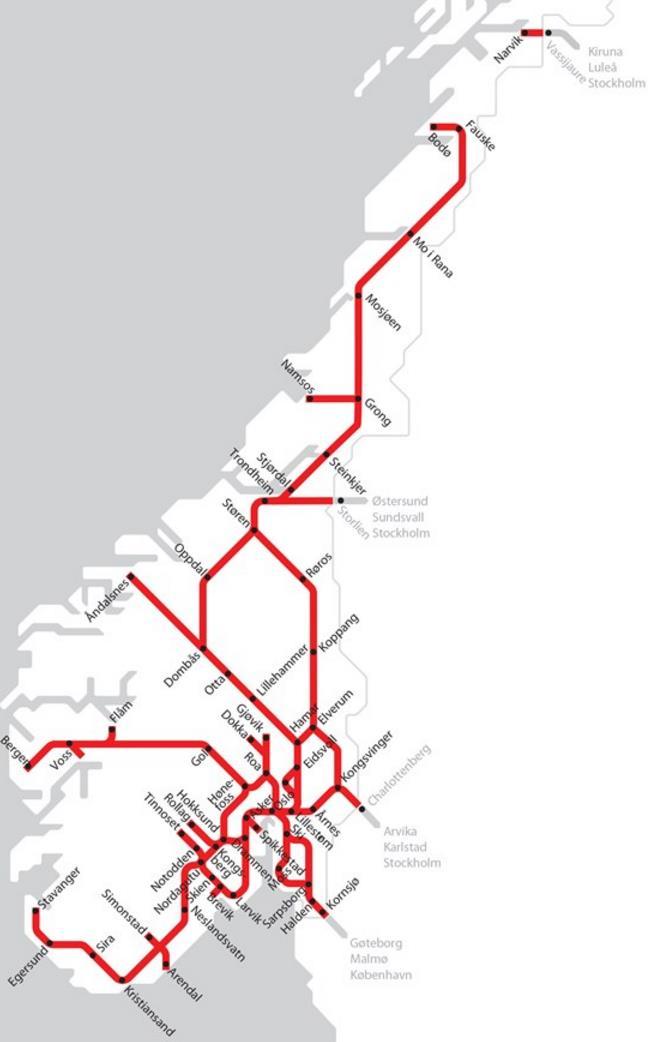 Jernbanenettet i utvikling Morgendagens strekningskart vil se annerledes ut.