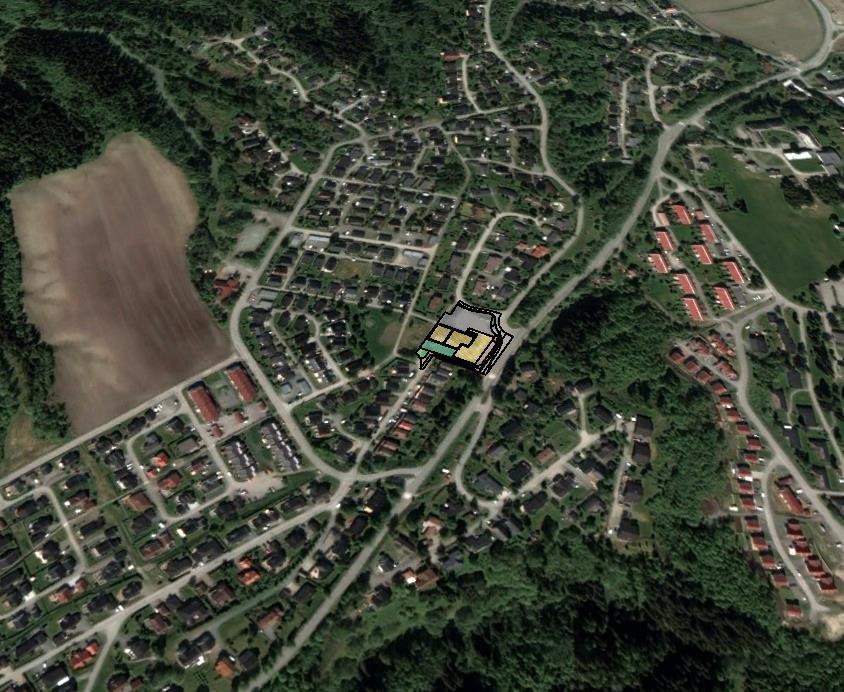 Figur 14: Planområdet sett fra sør (Google Earth) 3.1 Planens intensjon Formålet med planen er å legge til rette for: - Utbygging av 14 nye boligenheter i form av leiligheter (2. og 3 etg.