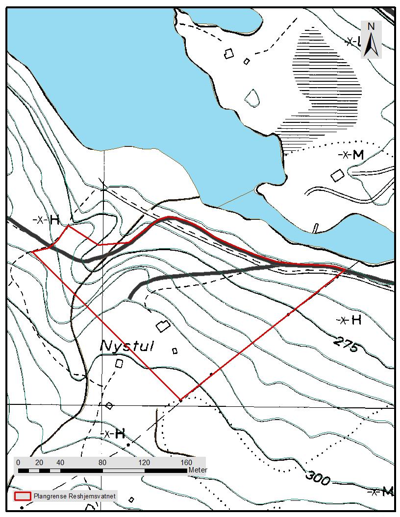 Figur 7: Kart over planområdet Reshjemsvatnet.