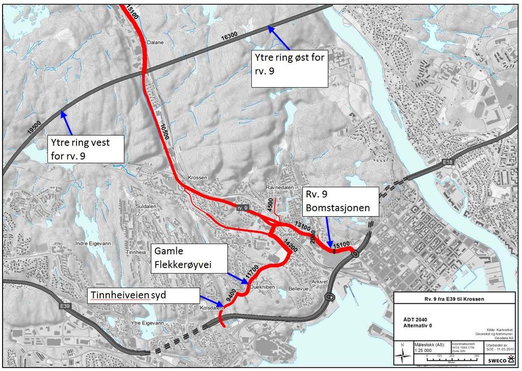 Trafikkmengder i nullalternativet Figur 4-1 viser beregnet trafikkvolum i referansesituasjonen for 2040.