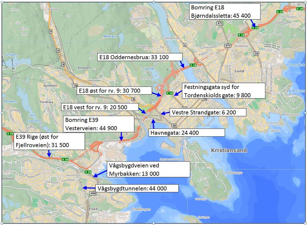 Figur 4-2 Beregnet trafikkvolum (ÅDT) i referansealternativet (år 2040).