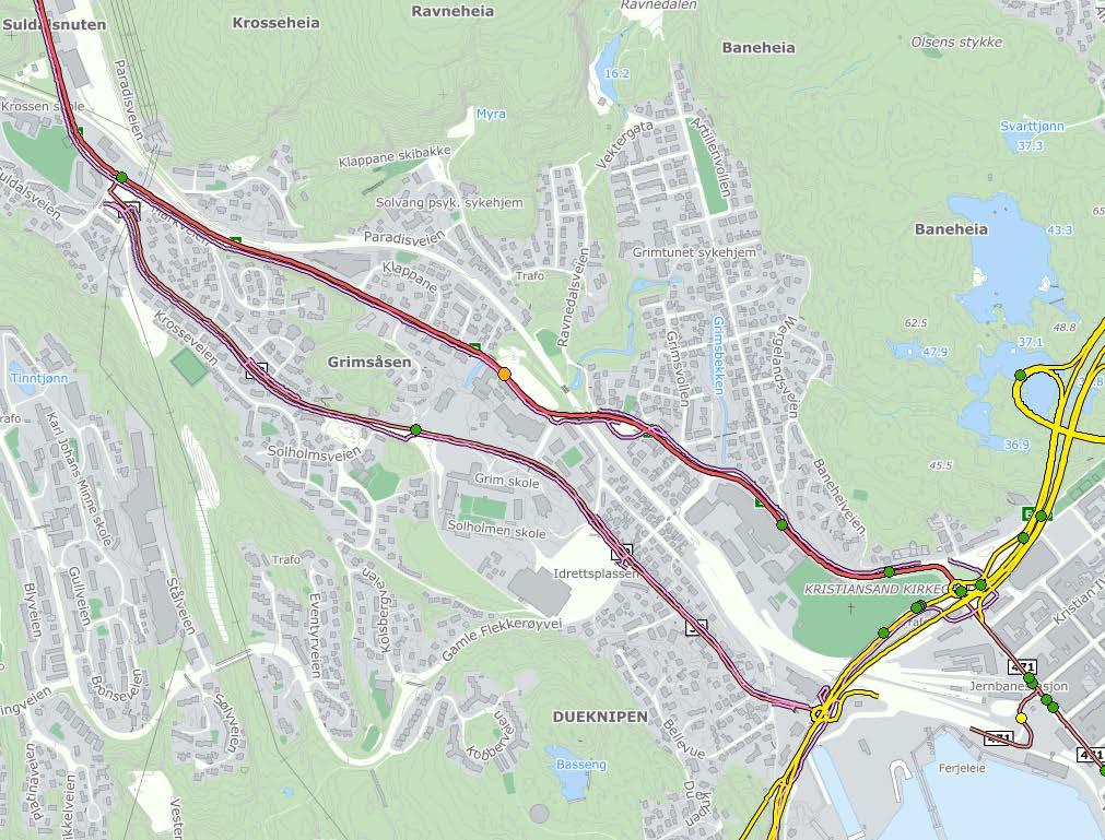 4.7.1 Ulykker Dagens ulykkessituasjon Figur 4-18 viser trafikkulykkene som har skjedd på rv. 9 siste 4 årene. På figuren fremgår det skadegrad og uhellskategori 3.