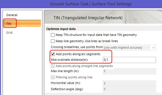 2. Modellering og Terrengoverflate Fyll ut med navn Pek på Innstillinger (settings) Pek på TIN, triangulert overflate Marker