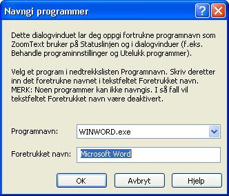 Kapittel 7 Konfigurasjonsfiler 241 Navngi et program 1. I Fil menyen, velg Navngi programmer Dialogen Navgi programmer vises. 2. Velg hvilket program du vil gi et annet navn i listen Navngi programmer.