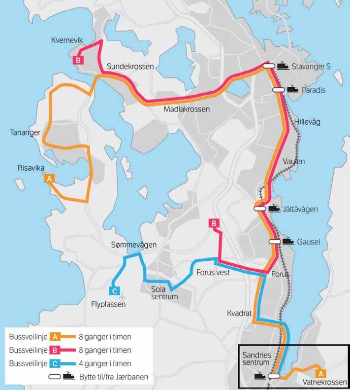 6 Bussveien Ruten Vatnekrossen Det overordnede Bussveiprosjektet består av en rekke delstrekninger med en total lengde på ca. 50 kilometer.