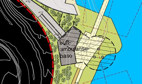 Det er nylig bygget landingsplattform for akutt mottak på sykehustaket, men det er likevel behov for en base med hangar, rom for mannskap, administrasjon, drivstofftanker og kjøretøy og med god