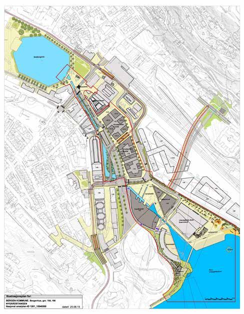 Viktige elementer i forslaget 1. Smålungeren kan få parkeringsanlegg under, bedring av vannkvaliteten, og er utgangspunkt for kanalen. 2.