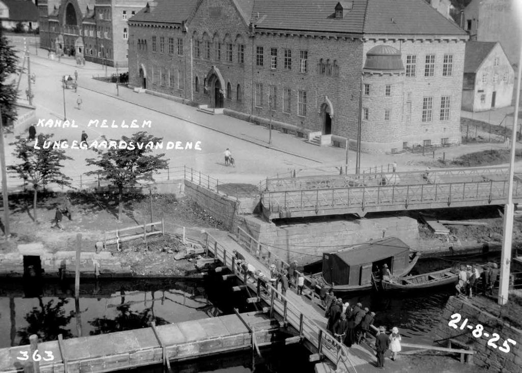 Fra svingbroen i Strømgaten ved Biblioteket, kulvert bygges før