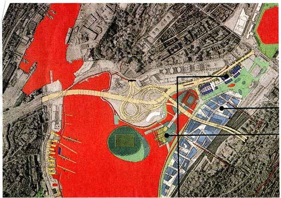 Vann i byrommene, kulvert, kanal og overvannshåndtering Byvisjon fra 1995 Gjeldende plan Konkurransevinner 2003 (3RW arkitekter) I mange visjoner og planer for utviklingen av sentrumsområdet sørover