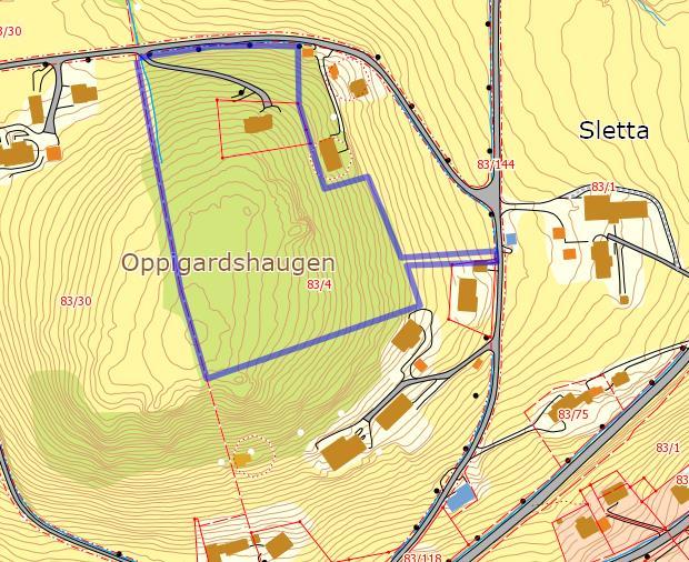 B-14 Innspill fra: Vegard Indergård 83/4 Område: Oppigardshaugen boligfelt ca. 25 daa. Foreslått formål: Boliger Landbruk Nedbygging av 25 da skog med middels til høg bonitet.
