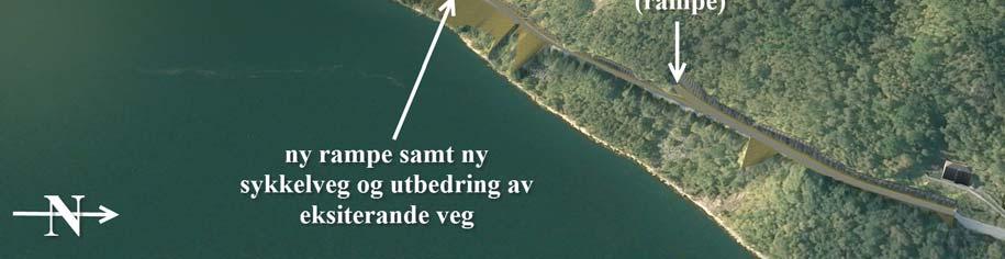 Inngrep ved Bogen blir likt som i alternativ 3C a som viser ny sykkelveg parallelt med ny E39. Figur 6-13 omfang av veganlegget i alternativ 3C c-e ved Bogen (illustrasjon: D.