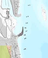 Det ble tatt sedimentprøver rett utenfor utslippspunktet og i et transekt nord og sør for utslippsstedet (Figur 4).