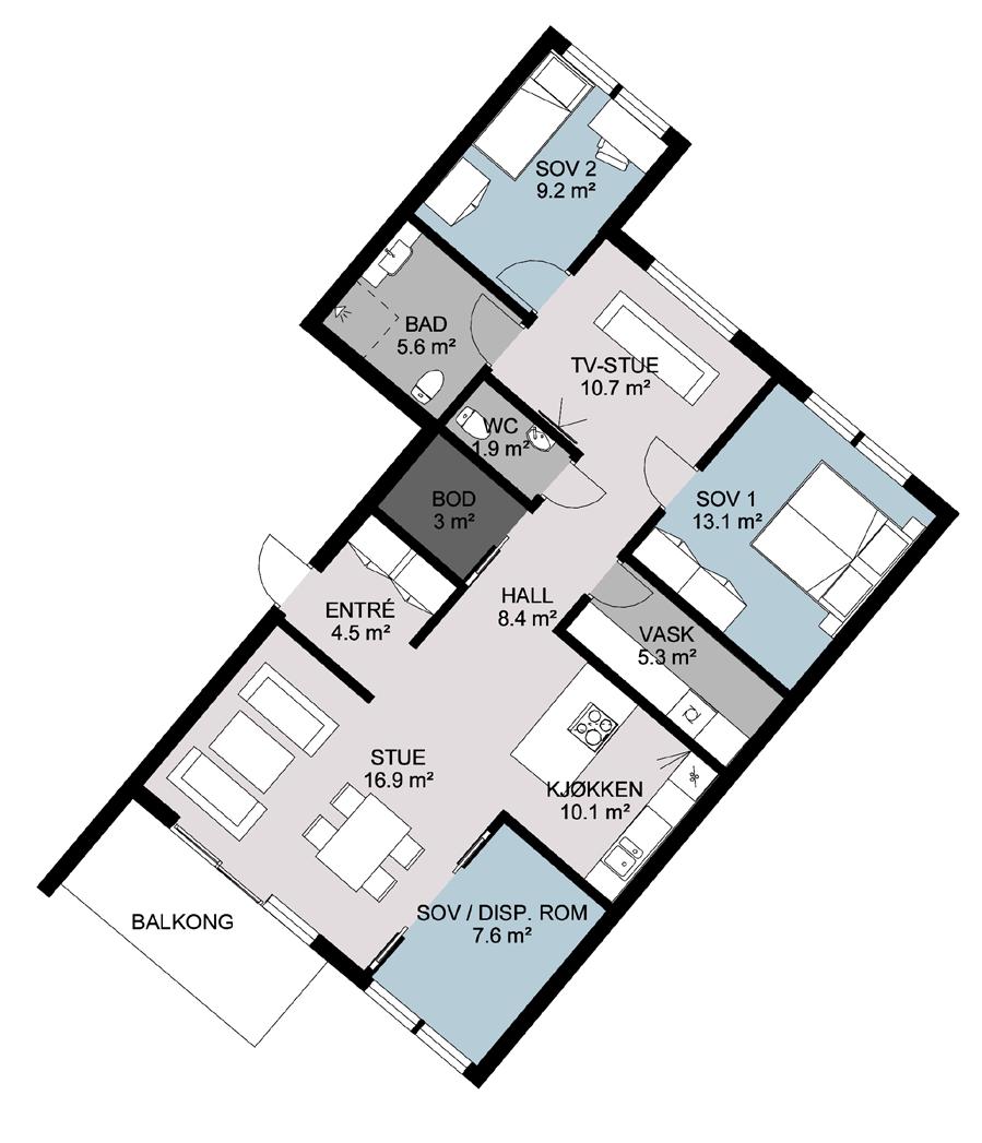 Eksempel på 100 m 2 Leilighet 14C Lekker og romslig planløsning Eksempel på 120 m 2 Leilighet 21D Toppleilighet med god plass Denne leiligheten har en