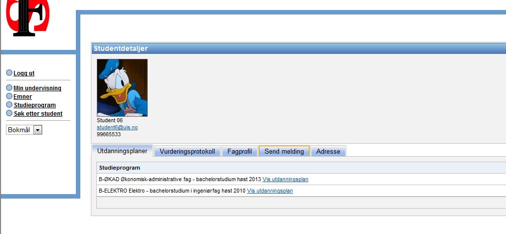 Studentdetaljer Det er kun emner man har tilknytning mot som en faglærer kan se studentdetaljer på.